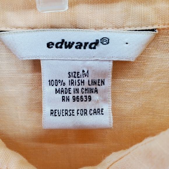 Edward Blouse M Peach Irish Linen Button Up SS Lace Embroidery Cottage Neutral - Picture 2 of 10